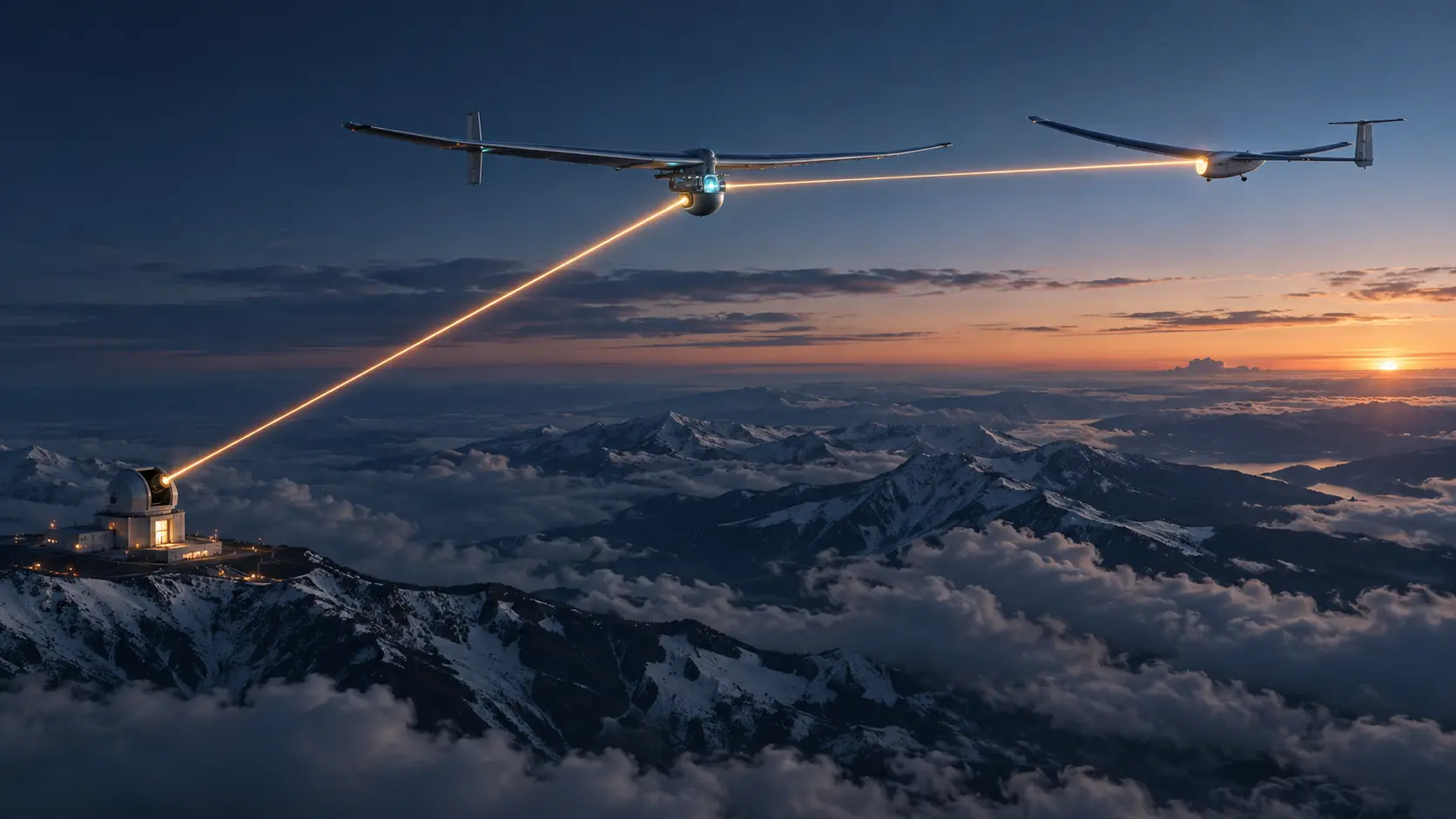 Long-range optical beam linking an airborne terminal with an Earth receiver